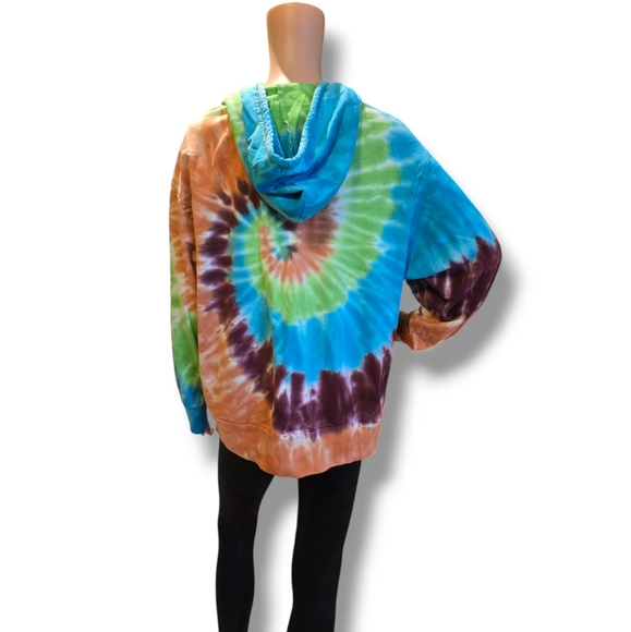 RAG SUPPLY Unisex Multi 🌈 Rainbow Tie-Dye Oversized Hooded Sweatshirt - Picture 9 of 16